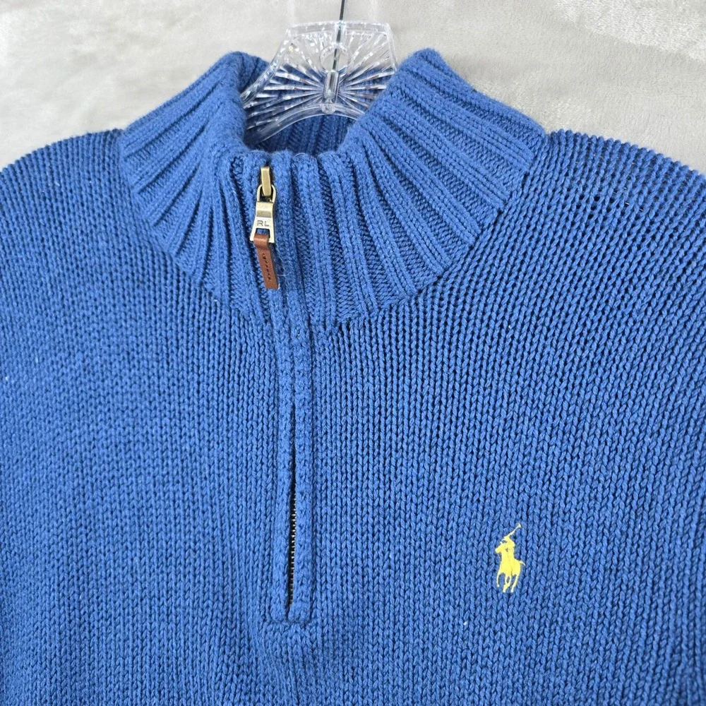 Polo Ralph Lauren Kint Quarter Zip Sweater Mens Medium Blue Cotton Mock Neck